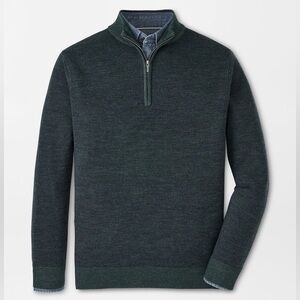 PETER MILLAR 100% Merino Wool Breaker Birdseye Quarter Zip Sweater SMALL Green
